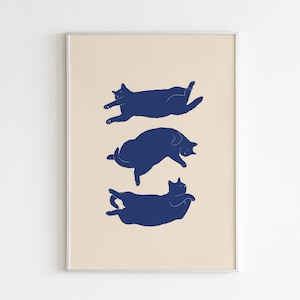 Faule Katze Illustrierter Art Print, Katzenliebhaber Kunst, Minimal Cat Lover Geschenk, Katze Poster, Niedliche Katze Print, Abstrakte Kunst Print, Digital Download