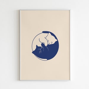 Chats Yin et Yang, Impression de chat, Art mural chat, Illustration de chat, Art imprimable instantané, Affiche de chat, Art mural minimaliste, Téléchargement numérique