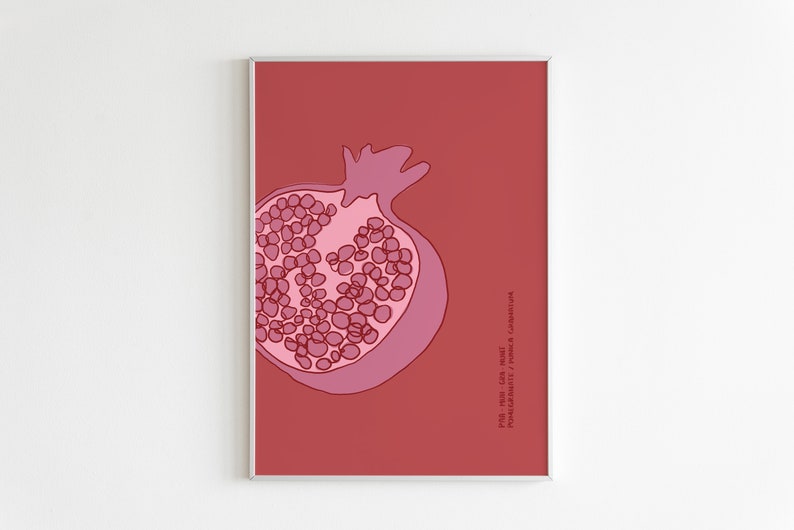 Pomegranate Print, Fruit Art Print, Minimalist Pomegranate Poster, Fruit Market Printable Art, Abstract Poster, Modern Art, Digital Download image 3