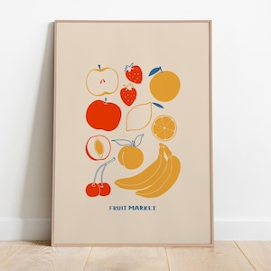Fruit Market Print, Fruit Market Art, Fruit Market Poster, Farmers Market, Colorful Fruit Print, Tropical Fruit Print, Digital Download
