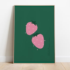 Strawberries Print, Strawberry Illustration Art, Strawberry Wall Art, Strawberry Poster, Fruit Print, Fruit Printable Art, Digital Download
