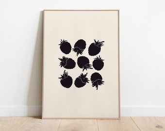 Blackberries Art Print, Blackberry Wall Art, Kitchen Wall Art, Fruit Illustration Poster, Fruit Wall Art, Botanical Print, Digital Download