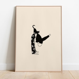 Morning Cat Stretch Print, Line Art Print, Cat Wall Art, Cat Lover Art, Cat Poster, Cute Cat Print, Printable Wall Art, Digital Download