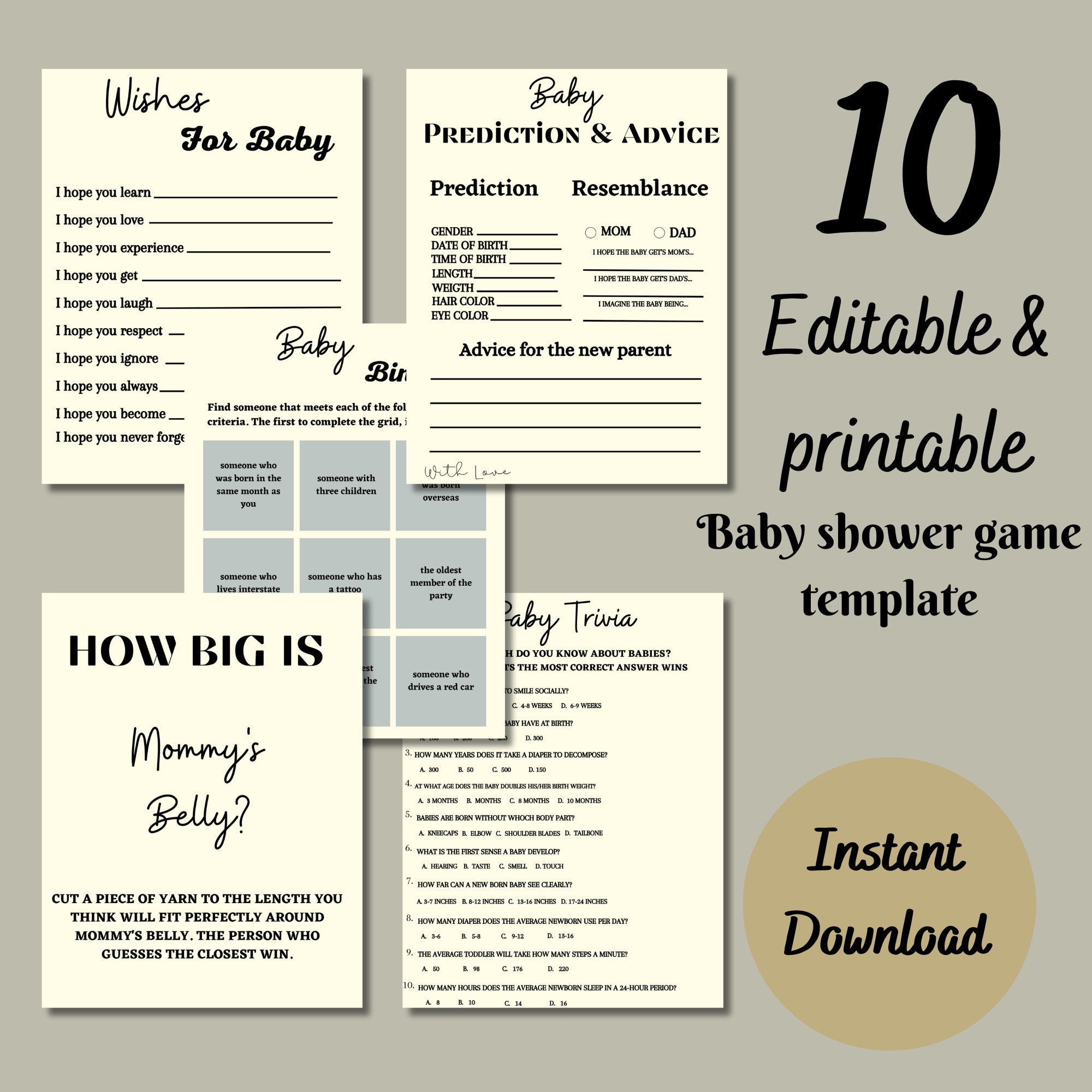Minimalist Baby Shower Game Bundle Editable Template Modern Baby Minimalist Baby Shower Game Bundle Editable Template Modern Baby