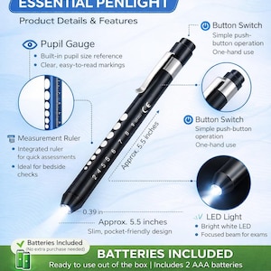 Nurse Penlight with Pupil Gauge Battery Included Clinical Tool