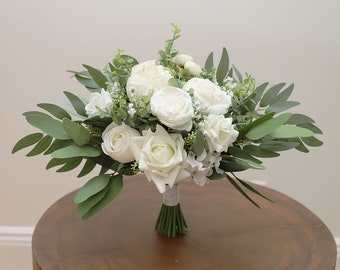 A&F White Wedding Bouquet,  Wedding Bouquet, Bridal Bouquet, Bridesmaids Bouquet, White Rose Flower