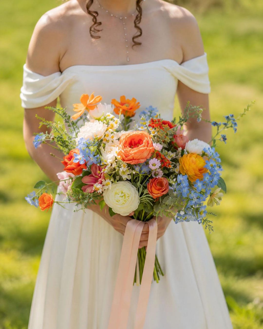 A&F Colorful Wildflower Bridal Bouquet, Orange Blue Spring Wedding ...