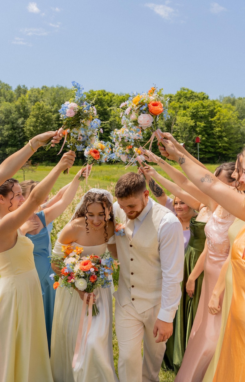 A&F Colorful Wildflower Bridal Bouquet, Orange Blue Spring Wedding ...