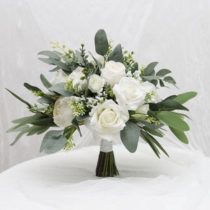 A&F White Wedding Bouquet,  Wedding Bouquet, Bridal Bouquet, Bridesmaids Bouquet, White Rose Flower