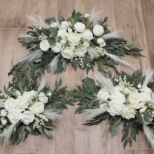 A&F Wedding Arch Arrangement, Silk Floral Decorations , Pampas Arch Arrangement, Rose Garland Flower Swags, Wedding Decor White Green