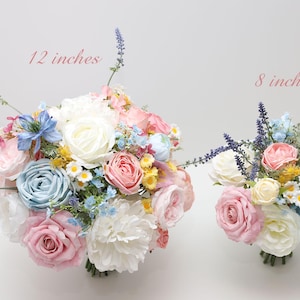 A&F Pastel Wedding Flowers, Bright Wildflower Bouquets, Wildflower Bridal Bouquets, Summer /Spring Wedding, Blue Pink Bridal Bouquets