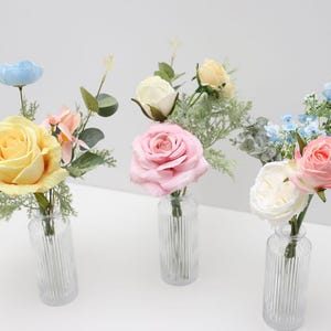 A&F Spring Pastel Faux Flower Bud Vase Arrangement, Mini Floral Centerpiece for Wedding Decor, Bud Vase Flowers Centrepiece, Vase Flowers