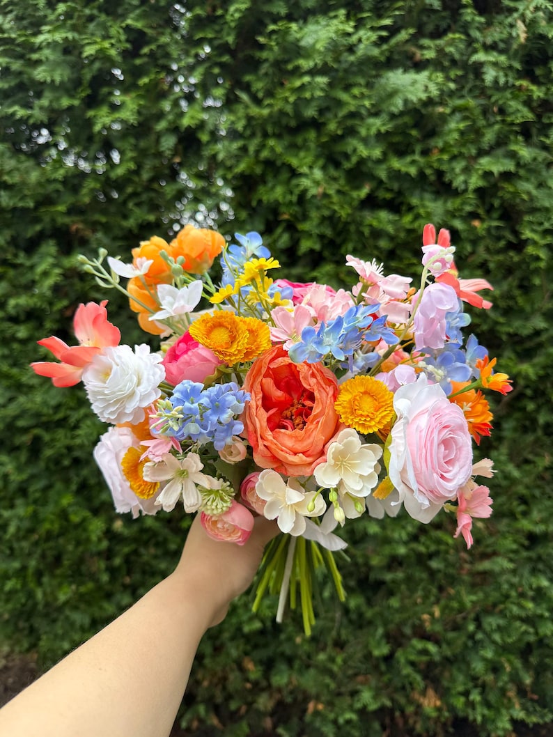 A&F Colorful Wildflower Bridal Bouquet, 10" Wedding Bouquet, Spring ...