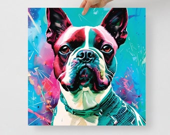 Boston Terrier Portrait Dog Graffiti Wall Art Print Vibrant Colourful Poster Artwork Abstract Painting Home Decor Gifts Free UK Delivery