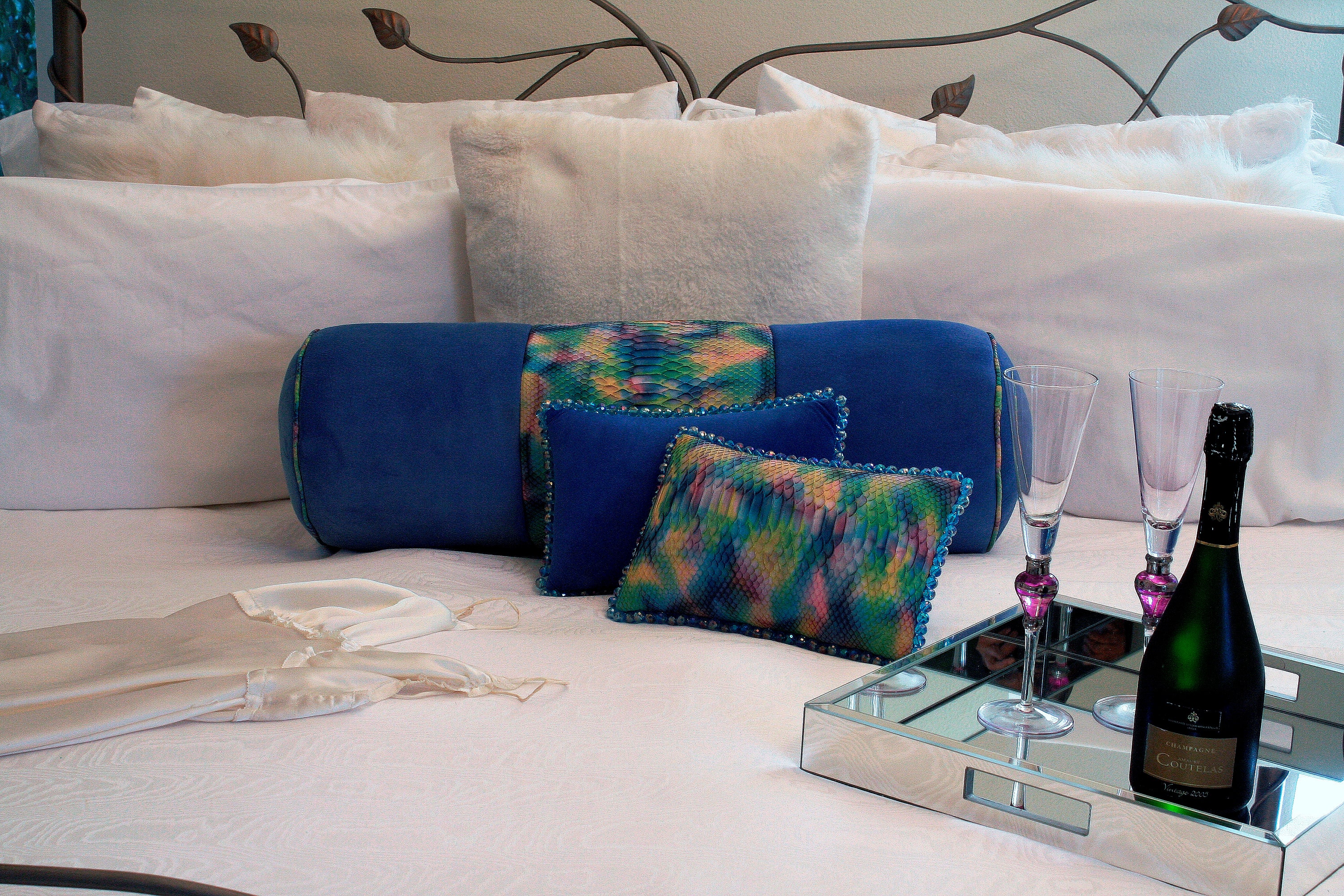 Custom Made Genuine Python and Pig Suede Decorative Pillows With Glass ...
