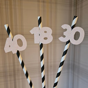 Personalised Birthday Number Party Straws | 18th Birthday Decor | 21st Birthday Decor | 30th Party Decorations | Birthday Party Decorations