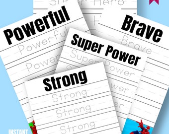 Super Hero Handwriting Practice Digital Worksheet Printables