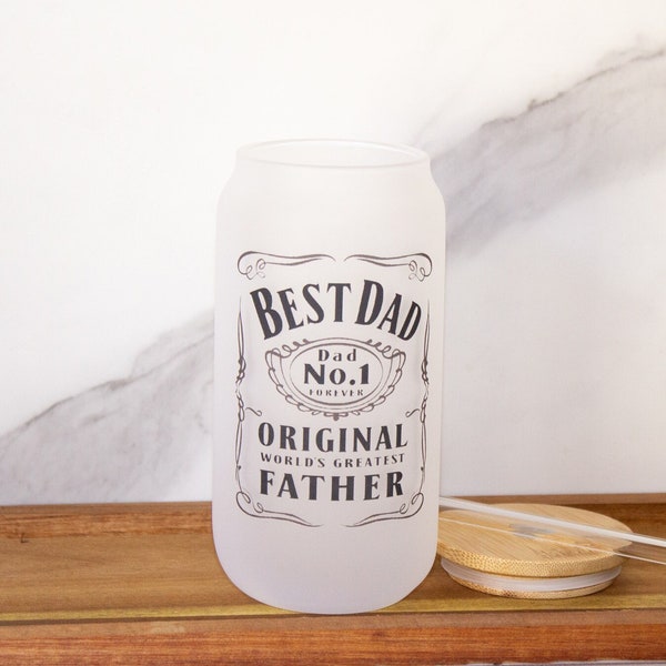 Dad Iced Coffee Cup, Dad Glass Can, Dad Cup WITHOUT lid, Dad Cup with Straw, Reusable Glass Straw, Dad Gift, Fathers Day Gift, Gifts for Dad