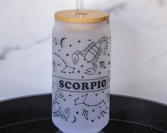 Scorpio Iced Coffee Cup, Scorpio Glass Can, Scorpio Cup with lid, Scorpio Cup with Straw, Glass Straw, Scorpio Gift