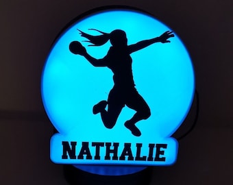 Lampe LED Handball personnalisable | Joueur de Hanball + nom | Cadeau pour les joueuses de handball | Cadeau de handball pour joueur et entraîneur