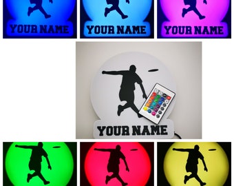 Personalisierbare Disc Golf Lampe mit LED Silhouette + Name | Geschenk für Discgolf Fans  | Funkfernbedienung mit 16 Farben | 3D gedruckt