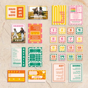 Bright Canva Wedding Invitation Set | Digital Download Print | Custom Invite Template | Colorful Bold Vibrant Funky Retro Eclectic Bohemian