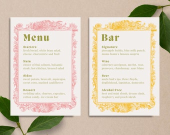 Fairytale Wedding Menu | Pastel Custom Canva Template | Colorful Garden Bohemian Digital Download | Ornate Victorian Invite Print