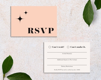 Pastel Orange Wedding Invitation RSVP Card | Retro Vintage Invite Stationary | Colorful Funky Bold Whimsical Customizable Canva Template