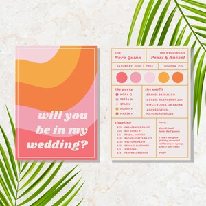 demoiselle d'honneur de mariage arc-en-ciel rose rétro | Modèle de toile personnalisé génial et lumineux | Boho coloré en téléchargement numérique | Imprimé éclectique audacieux