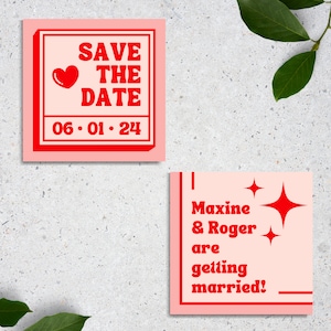 Pink + Red Wedding Save the Date Template | Retro Typography Custom Canva Design | Bold Vibrant Pastel Colorful Bohemian Digital Download