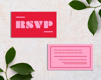 Bright Pink + Red Wedding RSVP Card | Canva Design Template | Bold Colorful Funky Unique Maximal Whimsical | Creative Custom Stationary