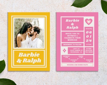 Canva Wedding Invitation | Digital Download Print | Custom Invite Template | Colorful Bright Retro Rainbow Eclectic Funky Maximalist