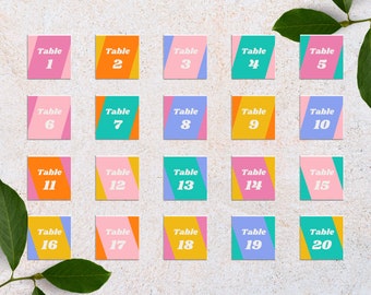 Canva Wedding Table Numbers | Digital Download Print | Custom Invite Template | Colorful Bright Retro Rainbow Eclectic Funky Maximalist