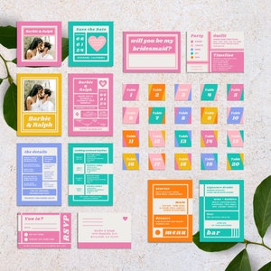 Canva Wedding Invitation Set | Digital Download Print | Custom Invite Template | Colorful Bright Retro Rainbow Eclectic Funky Maximalist