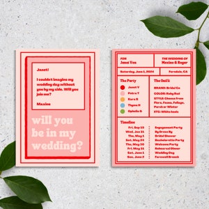 de demoiselle d'honneur rose + rouge | Toile personnalisée typographie rétro | Téléchargement numérique Boho coloré pastel vibrant audacieux