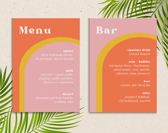 Canva Wedding Menu / Info Card | Digital Download Print | Customizable Invite Template | Bold Vibrant Pastel Rainbow Retro Eclectic Bohemian