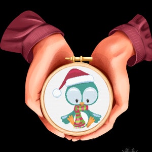 Patrón de punto de cruz de pájaro con bufanda - Tamaño mediano/habilidad - Vacaciones, invierno, regalo de Navidad hecho a mano de temporada - Arte de pared, adorno - 2 archivos PDF