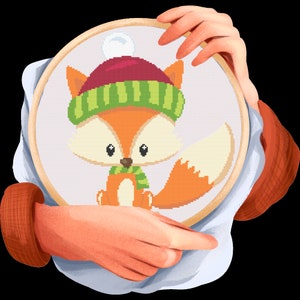 Fox Cross Stitch Pattern - Medium Size/Skill - Holiday, Winter, Seasonal, Nature - Handmade Christmas Gift - Wall Art, Ornament - 2 PDFs