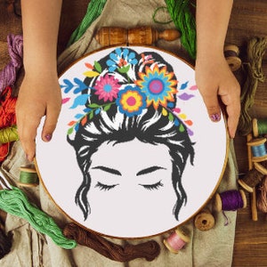 Messy Bun Mom Bun Cross Stitch Pattern PDF - May Cinco de Mayo - Handmade Gift - Advanced CrossStitch - 20&quot;x20&quot; - Part 5 of 12 in Series