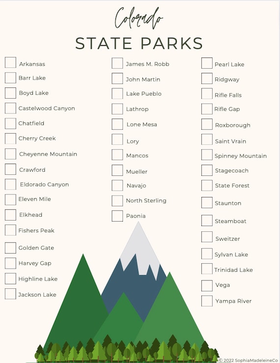 Colorado State Park Checklist PRINTABLE 8.5x11 Etsy