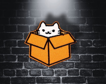 CAT IN A BOX - Iron on Patch - @thepatchalley