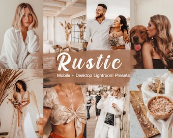 5 ajustes preestablecidos rústicos de Lightroom, móviles y de escritorio, tonos cálidos de Instagram, filtro natural para exteriores, estilo de vida rural, ajuste preestablecido terroso, boho