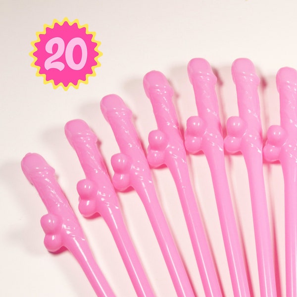 Light Pink Penis Party Straws 20 Pack / Bachelorette Penis Theme Hen Party Decor / Naughty Last Disco Pink Bach Party Straws Funny Drinkware