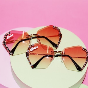 Bach Party Sunglasses / Bride and Babes Custom Red Bedazzle Sunglasses / Bachelorette Beach Party Sunglasses Bride Red