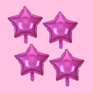 4 Pack - Pink 18&quot; Star Balloons - Birthday Bachelorette Gender Reveal Party Decor / Cute Star Foil Balloons Party Backdrop Decor - Pink