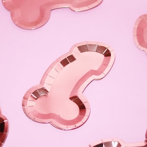 Rose Gold Penis Party Plates 20 Pack / Naughty Bach 21 Birthday Party Décor / 9in Disposable Foil Party Plates Rose Gold Penis Bachelorette