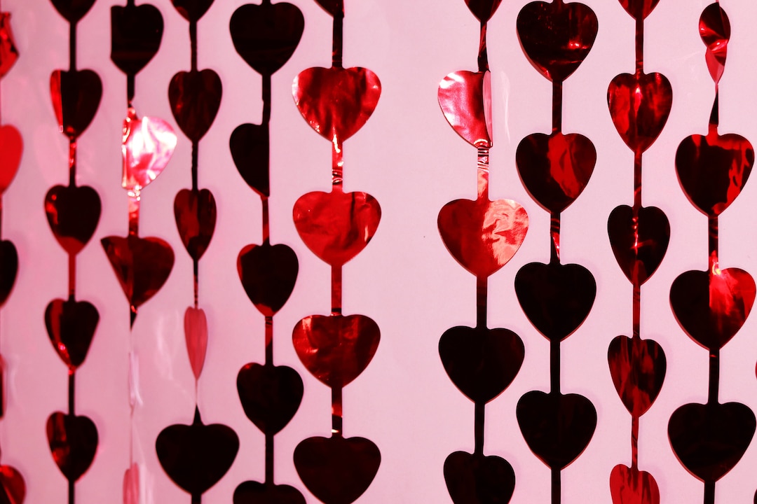 Red Gold Foil Heart Curtains / Cute Foil Bachelorette Birthday