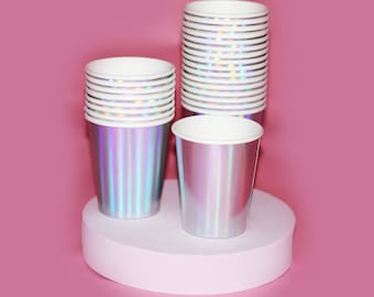 Bachelorette Birthday Party Cups Iridescent 25 Pack / Cute Retro Party Water Cups / 25 pack Holographic Party Supply Cups 70s 80s Theme