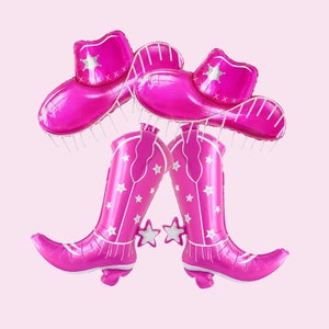 Pink Cowgirl Boots & Hat Balloons - 35inch /Big Cowgirl Bachelorette Pink Decorations / Austin Vegas Nashville Bachelorette Birthday Party