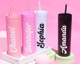 Personalized 16oz Tumblers - Bachelorette Party Gift/ Customizable Tumblers Pink White Black / Bach Bash Cute Cups / Bridesmaid Proposal